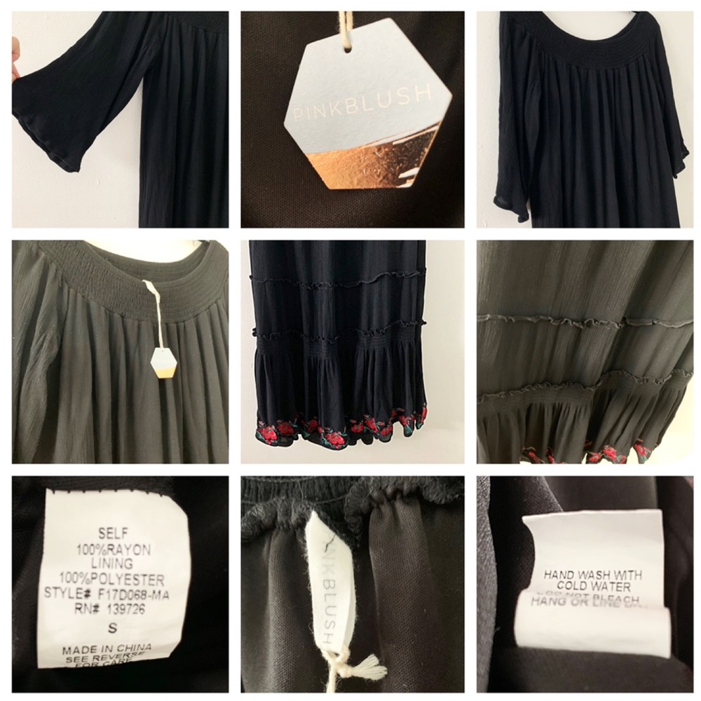 PinkBlush Black Off Shoulder Embroidered Hem Dress - Picture 5 of 7
